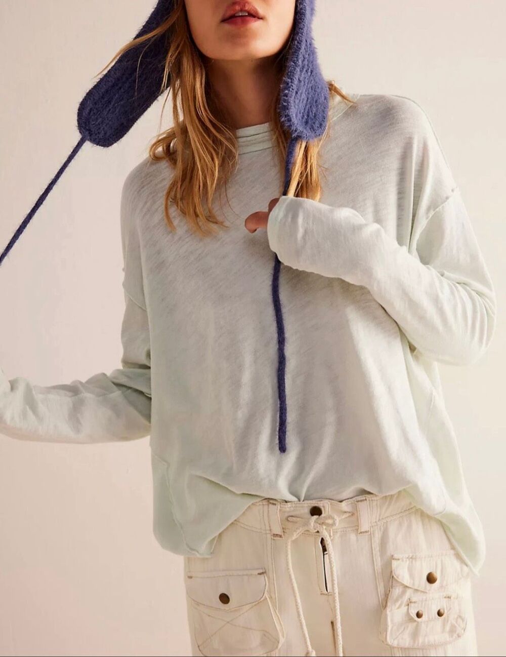 Free People We The Free Women’s Long Sleeve Regan Tee opal XS NEW